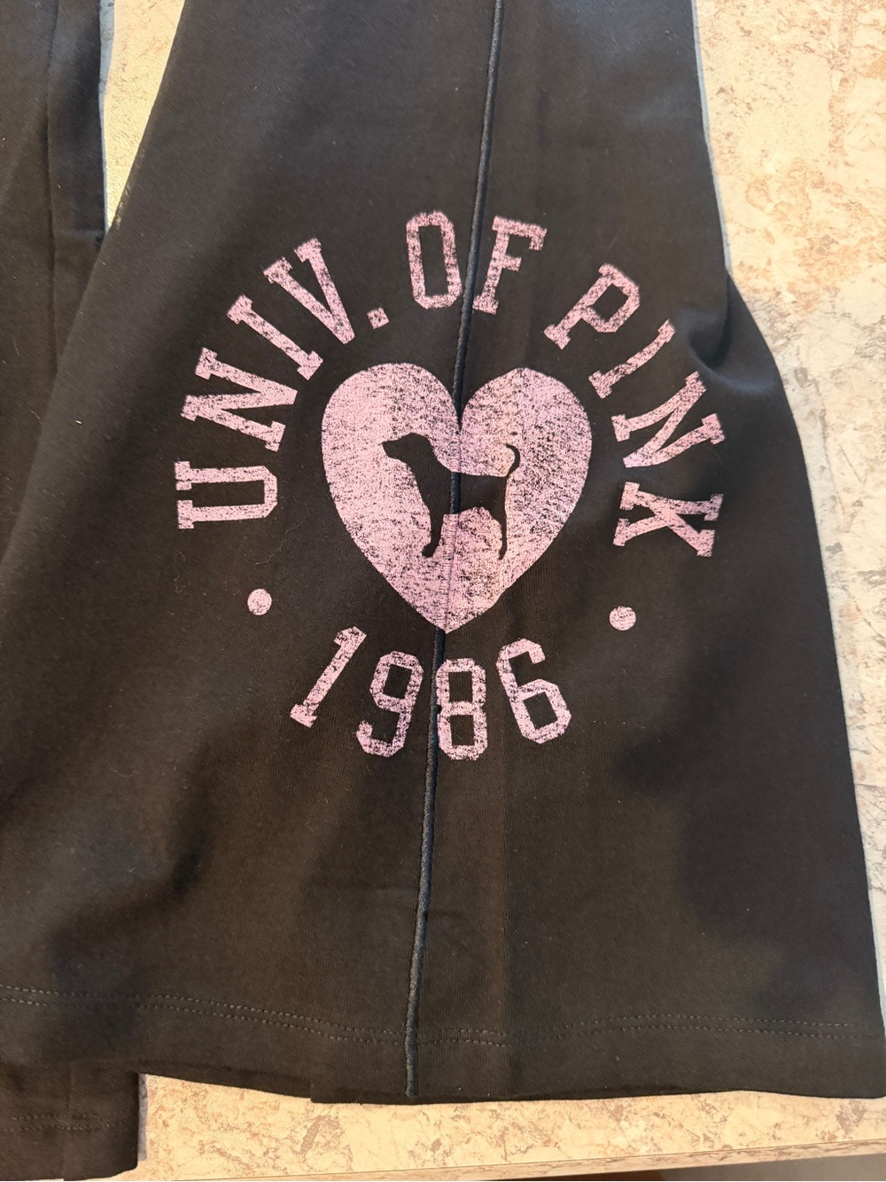 VS PINK FRIDAY Black Colorblock Logo Foldover Cotton Flare Leggings LARGE NWT - Picture 4 of 9